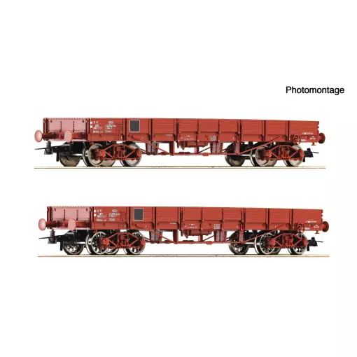 Coffret 2 pièces : Wagon à bords bas - Roco 6600224 - HO 1/87 - SNCF - Ep.III-IV - Analogique - 2R
