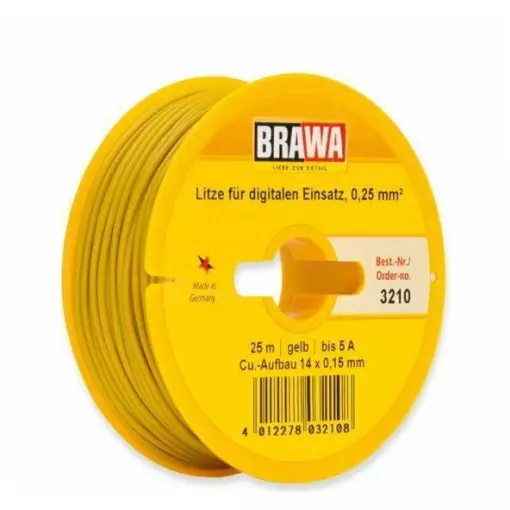 Câble électrique Jaune 0,25 mm² - 25 mètres de longueur - BRAWA 3210