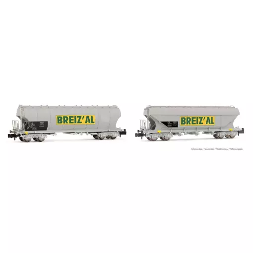 Lot de 2 wagons-trémies «BREIZ'AL»