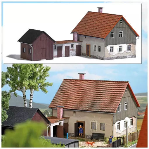 House with extension shed BUSH 1909 - HO 1/87 Dimensions 225 x 128 x 101 mm