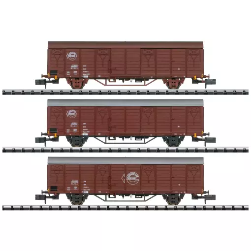 Set of 3 wagons marchandises Gbqss-z 1742 MINITRIX 18902 - DR - N 1/160 - EP IV