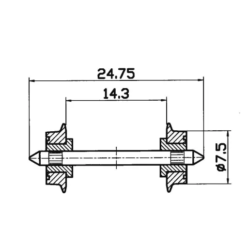 Pair of 7.5mm diameter axles insulated on both sides