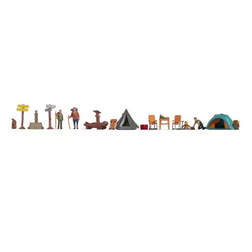 Set di 4 figure e 14 accessori - tema "Campeggio" NOCH 16201 - HO 1/87