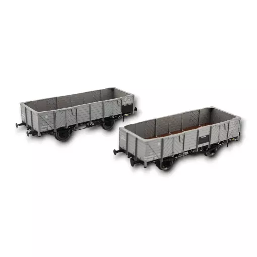 Deux wagons tombereau de la PLM avec 4 portes en bois gris - REE Modèles WB-811, HO 1/87e