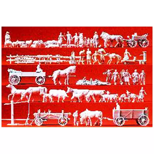 Pack de 60 Personnage & Animaux + Accessoires - A Peindre - PREISER 16327 - HO : 1/87 