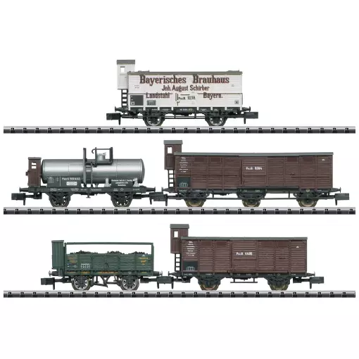 Set 5 wagons de marchandises "Pfalz" MiniTrix 15284 - N : 1/160 - K.Bay.Sts.B. - EP I