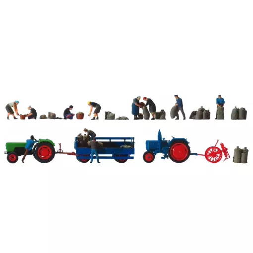 Aardappeloogst, 11 tekens, met DEUTZ D6206 en LANZ D2416 trekkers, accessoires