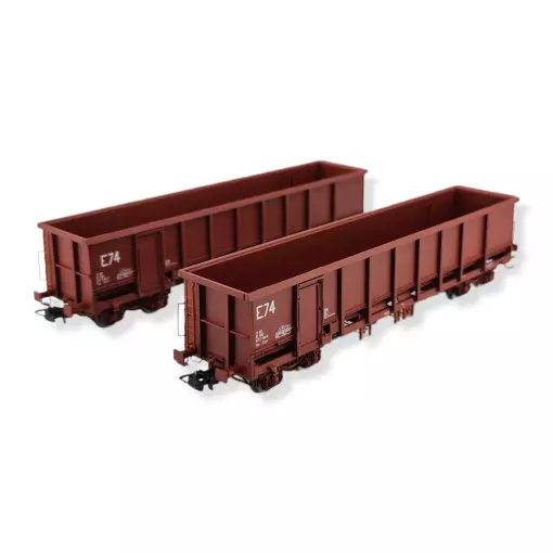 Set of 2 red FAS gondola wagons 606 REE MODELES WBSE012 - SNCF - HO 1/87
