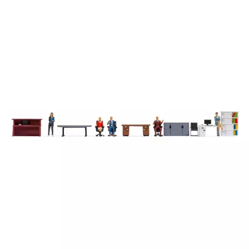 Lot de 6 personnages au bureau avec accessoires - NOCH 16251 - HO 1/87