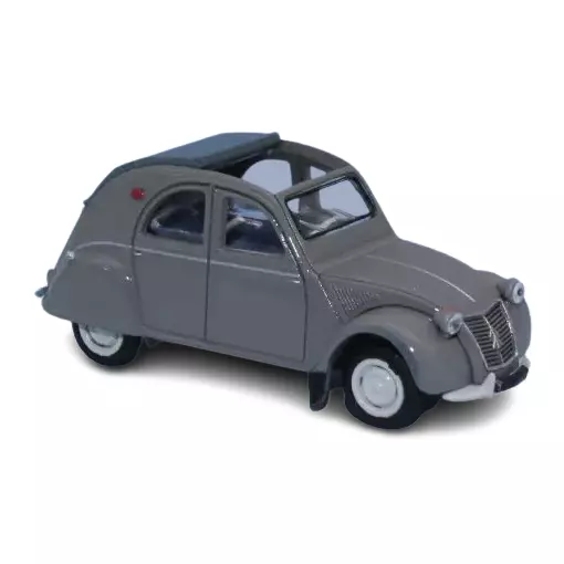 Voiture Citroën 2cv AZLP 1958, grise, capote ouverte SAI 6010 - HO 1/87