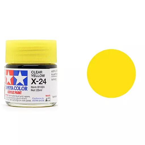 Peinture acrylique en pot - Jaune Transparent Brillant X24 - Tamiya 81524 - 10ml