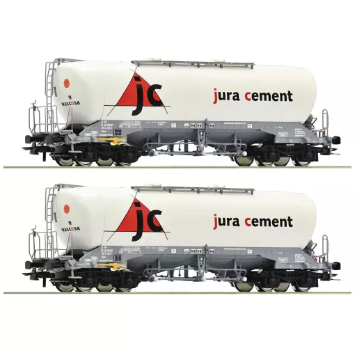 Set of 2 wagons silo "Jura Ciment" Roco 76146.B - HO 1/87 - Wascosa - EP VI