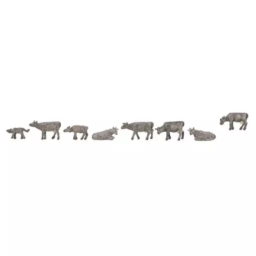 Set of 8 Faller mountain grey cows 155902 - N : 1/160