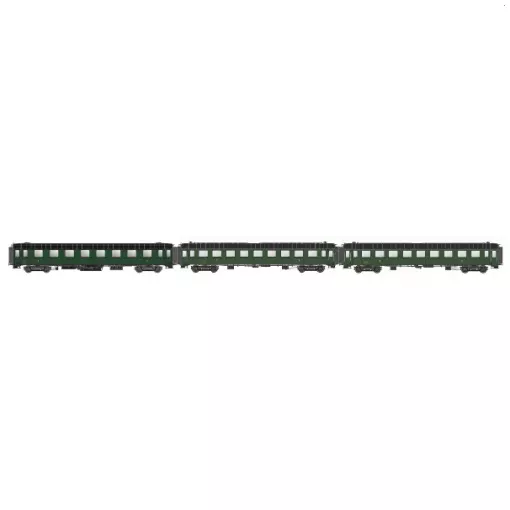 Set de 3 voitures voyageurs OCEM RA A8 + 2 B9, toit noir - Models World 40929 - HO 1/87 - SNCF - Ep IIIb - 2R