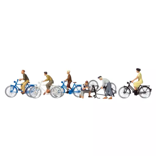 Set van 6 PREISER 10716 HO 1/87 fietsfiguren