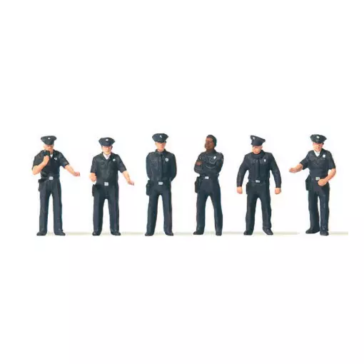 Set di 6 agenti di polizia in uniforme Preiser 10799 - HO : 1/87