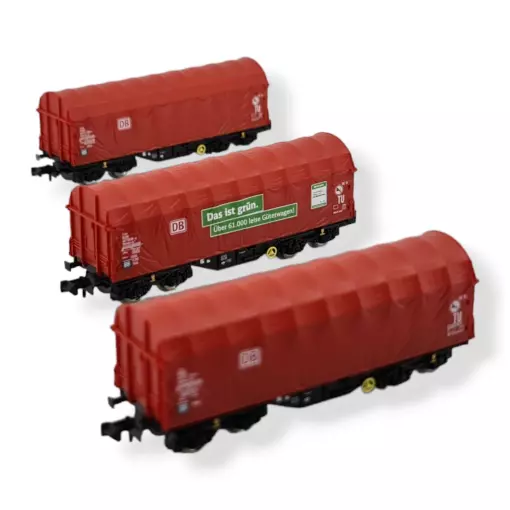 Set of 3 sliding tarpaulin wagons - Fleischmann 6660014 - N 1/160 - DB AG