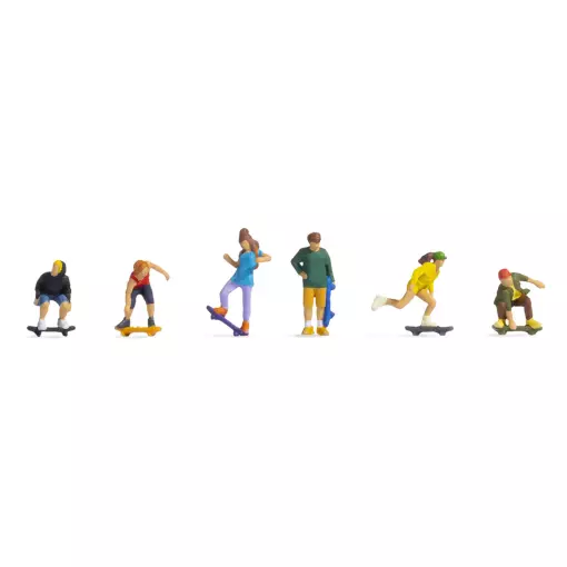 Set of 6 skateboard figures NOCH 15889 - HO : 1/87