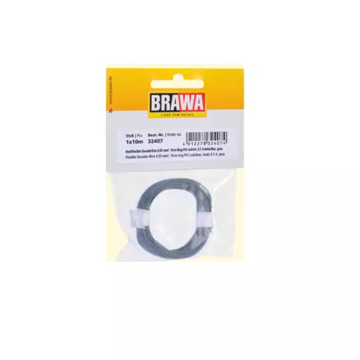 Bobine de fil de câblage Gris Brawa 32407 - 10 mètres - 0.05 mm² - HO | N