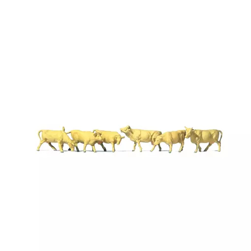 Pack of 6 brown cows PREISER 79229 N 1/160