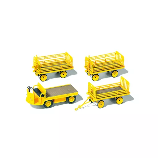 Model electric truck, 3 trailers, yellow, PREISER 17121 - HO 1/87 - EP III