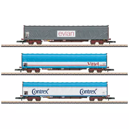 Set de 3 Wagons Bâchés "Evian Vittel Contrex" Marklin 82427 - Z : 1/220 - SNCF - EP V