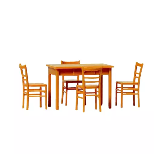 Tafel en 4 stoelen, bruin