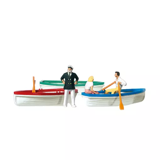 Pack de 3 Personnages avec 3 Barques - Figurine - PREISER 10072 - Échelle HO 1/87