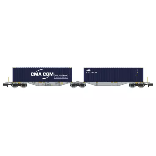 Wagon Sggmrss 90 AEE + 2 Conteneurs 40’ - REE MODÈLES NW-328 - N 1/160 - SNCF - EP VI - DC