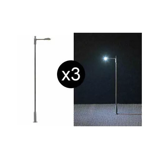 Set de 3 lampadaires modernes avec LED - HO 1/87 - Faller 180102