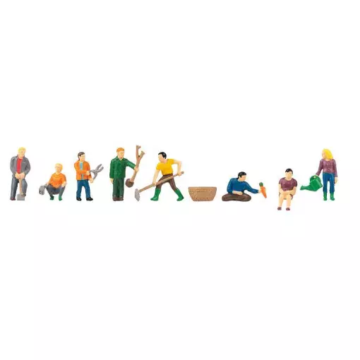 Set of 8 Faller family gardening figures 151604 - HO : 1/87