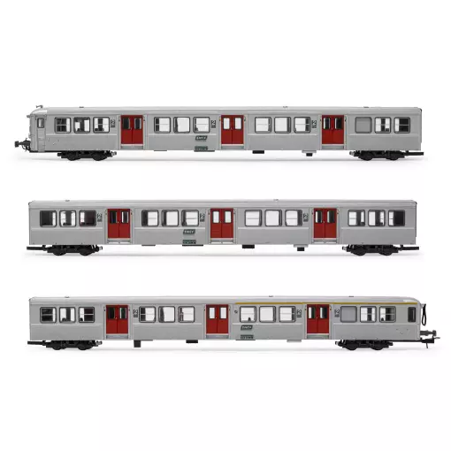 Set of 3 grey RIB 70 cars with red doors JOUEF 4152 SNCF - HO 1/87 - EP IV-V