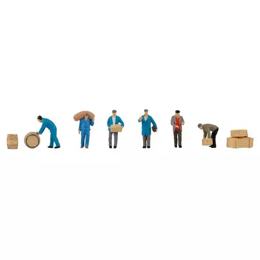Set van 6 figuren van arbeiders die vracht vervoeren - Faller 151609 - HO 1/87