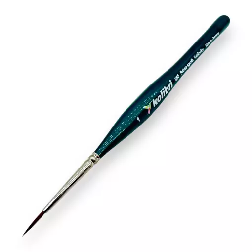 Pinceau N°01 en poil synthétique de martre Kolinsky, manche en métal bleu - Kolibri 0555/01