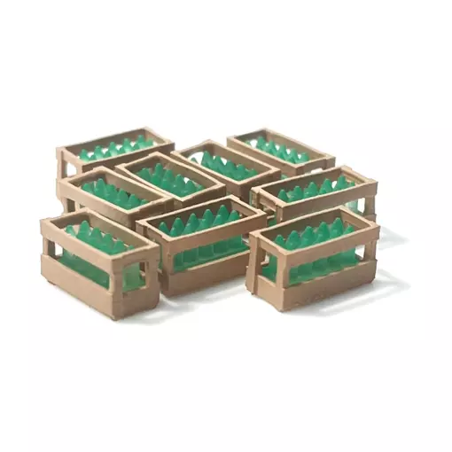 Caisses en bois avec bouteilles vertes - 87TRAIN 221049 - HO 1/87
