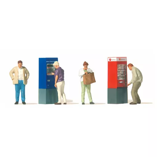Lot von 4 Figuren an den Klemmen eines Automaten Preiser 10751 - HO: 1/87