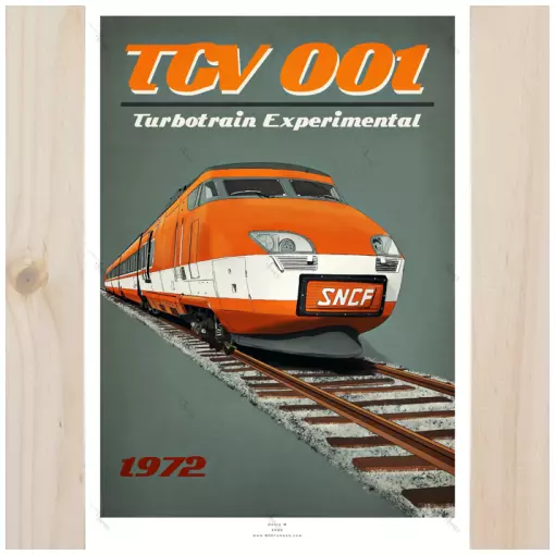 Poster TGV 001 turbotrain expérimental - 800tonnes 8TTGV001 - A2 42.0 x 59.4 cm - 1972