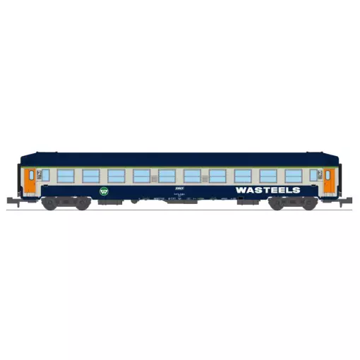 Voiture couchettes UIC B9c9x, toit haut, livrée Wasteels, avec cartouche corail, bogies Y 16 - Ree Modèles NW349 - N 1/160 - SNCF - Ep IV-V - 2R