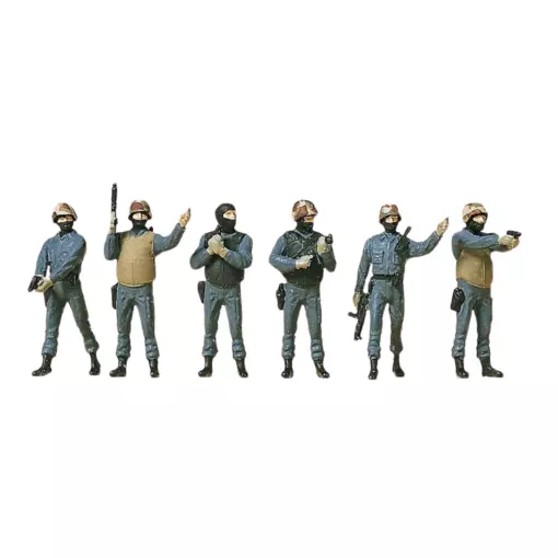 Pack 6 figurines groupe d'intervention Preiser 10446 - HO