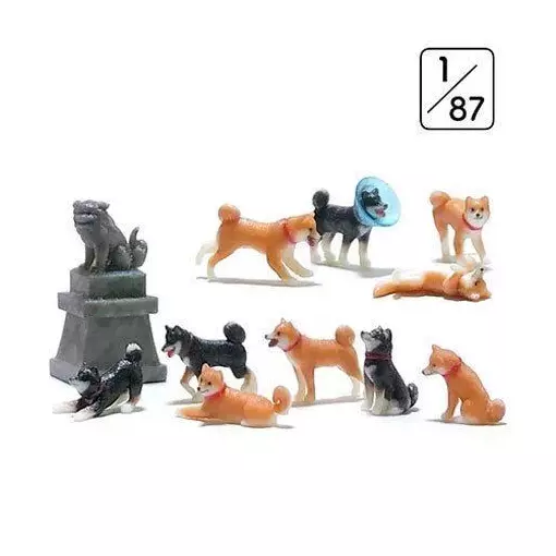 Set de 10 perros Shiba y 1 estatua - KATO 6-604 | N 1/160