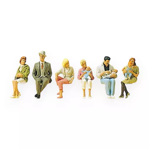 6 Figurines assises PREISER 10332 - HO 1:87 - adultes et enfants