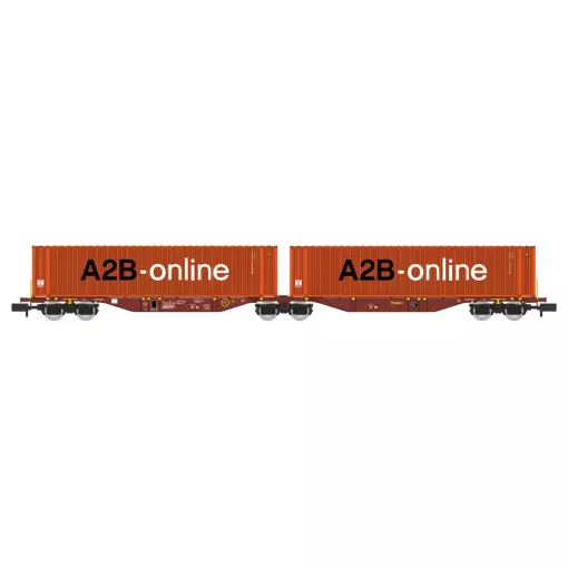 Wagon Sggmrss 90 TOUAX + 2 Conteneurs "A2B-online" - REE MODÈLES NW-231 - N 1/160 - SNCF - VI