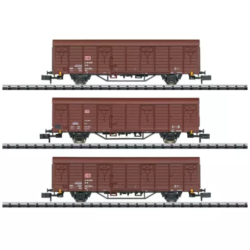 Lot de 3 wagons couverts type Gbs 258 - Minitrix 18901 - N 1/160 - DB - EP V