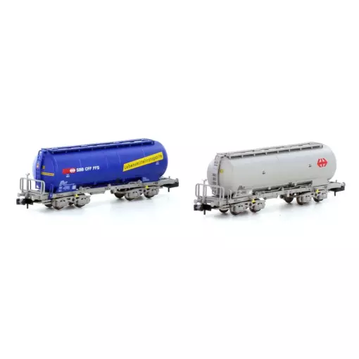 Set 2 Uacs tank wagons blue/grey HOBBYTRAIN H23483 - SBB - N 1/160 - EP VI
