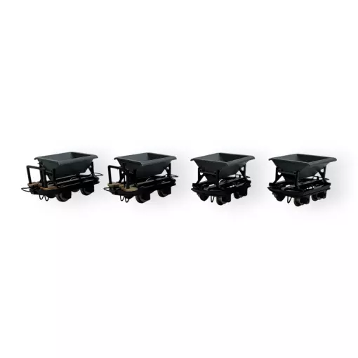 Lot de 4 wagons bennes, 2 avec et 2 sans frein