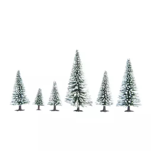Set van 10 besneeuwde dennenbomen (5 tot 14 cm)
