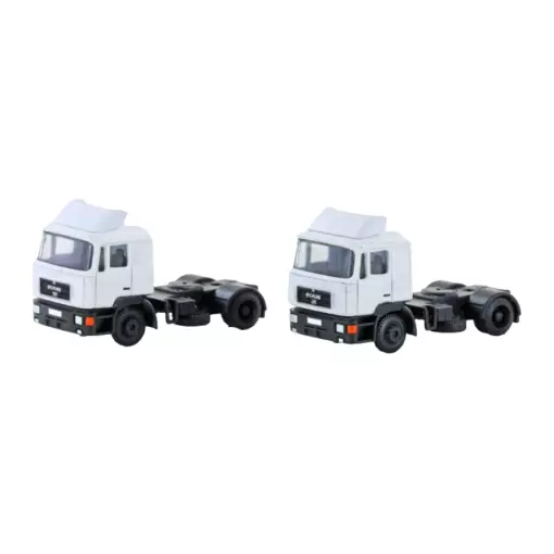 Lote de 2 camiones MAN F90 de 3 ejes LEMKE LC4064 - N 1/160 - blanco