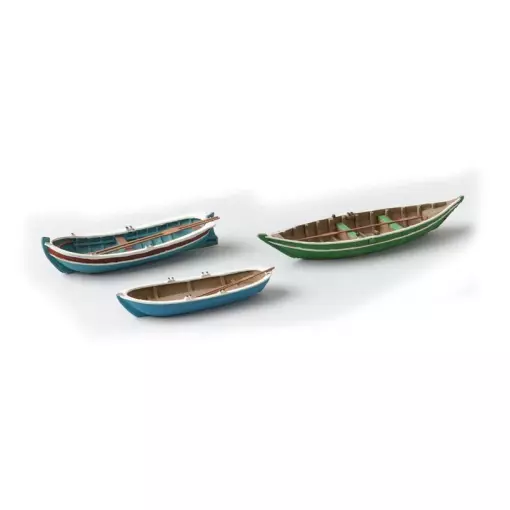 Set of 3 blue and green boats - Artitec 387.08 - HO : 1/87