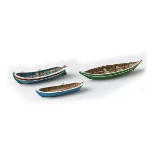 Lot de 3 barques bleues et vertes - Artitec 387.08 - HO : 1/87 