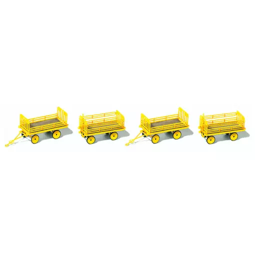 4 Gele aanhangwagens elektrische trolleys PREISER 17127 - HO 1/87 - EP IV